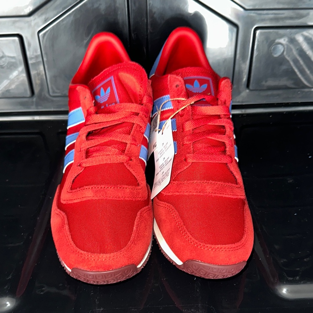 Adidas Galaxy OG Scarlet Red with Sky Blue Stripes Sneakers